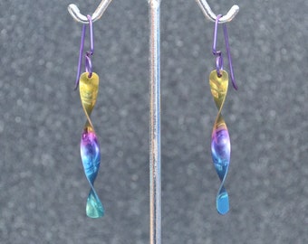 Niobium Spiral Twist Earrings - Pick A Color!  Iridescent anodized metal, niobium ear wires, no nickel, non-plated and fully hypoallergenic.