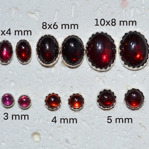 Genuine Garnet Cabochon Stud Earrings - Choose a size! Sterling silver red January birthstones, post earrings, no nickel and hypoallergenic.