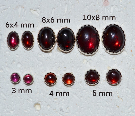 Garnet Oval Sterling Silver Stud Earrings - 3 Sizes Available Garnet Oval Sterling Silver Stud Earrings - 3 Sizes Available