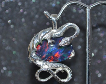 Gegoten dimensionale drakenfantasiehangers - kies een steen!  Zilver, echte stenen van 18 x 13 mm, niet-verguld, nikkelvrij en hypoallergeen.