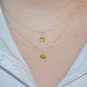 Genuine Peridot Faceted Larger Briolette Necklace Or Pendant, You Choose Dainty minimal layering August birthstone in sterling silver. image 9