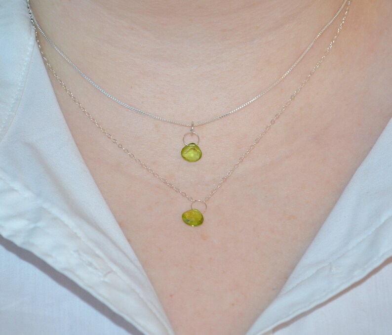 Genuine Peridot Faceted Larger Briolette Necklace Or Pendant, You Choose Dainty minimal layering August birthstone in sterling silver. image 9
