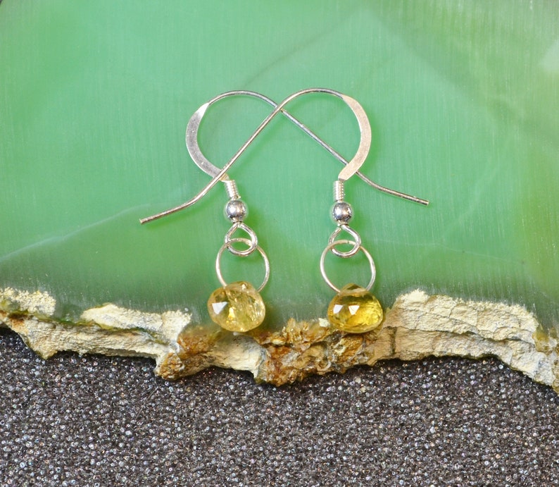 Genuine Imperial Topaz Faceted Briolette Earrings Dainty minimal simple November birthstones in silver. Hook Or Lever Back You Choose