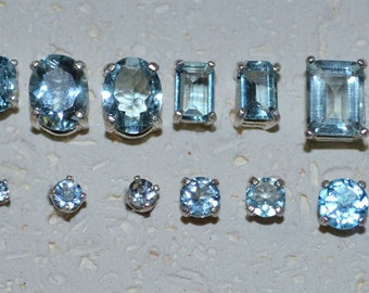 Genuine Stone Aquamarine Stud Earrings In Sterling Silver - Choose a size! March birthstone, post earring, no nickel and hypoallergenic.