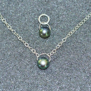 Genuine Peacock Black Pearl Round Drop Necklace Or Pendant, You Choose! Dainty minimal simple layering June birthstone in sterling silver.