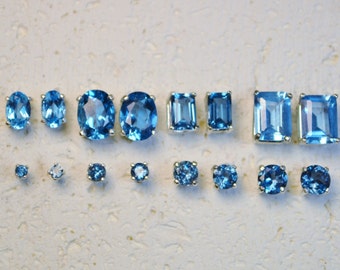 Argent Sterling Saphir Bleu diamonique Topaz Stud Capuche Boucles D'oreilles Boîte Cadeau K37 Argent Sterling Saphir Bleu diamonique Topaz Stud Capuche Boucles D'oreilles Boîte Cadeau K37