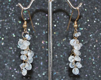 Genuine Rainbow Moonstone Faceted Fuzzy Rondelle Earrings, Sterling Or Goldfill, You Choose! Dainty simple June gemstone cascade dangles.