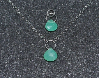 Genuine Chrysoprase Faceted Larger Briolette Necklace Or Pendant, You Choose! Dainty minimal simple layering translucent gem in sterling.