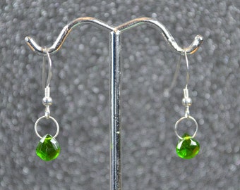 Genuine Chrome Diopside Faceted Briolette Earrings, Hook Or Lever Back, You Choose! Dainty simple bright green gems in sterling silver.