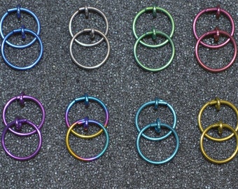 Niobium 3/8&quot; (10 mm) Hoop Earrings - Choose a color!  20g. for nose, cartilage, rook, septum and lobes, nickel-free and hypoallergenic.