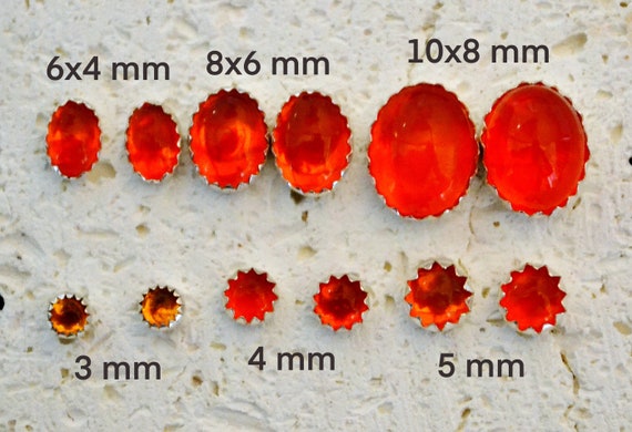 Genuine Orange Mexican Fire Opal Cabochon Stud Earrings - Choose a size! Sterling silver October birthstones, no nickel and hypoallergenic..
