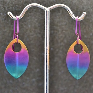 Niobium Rainbow Scale Earring -  - Nickel Free and hypoallergenic rainbow anodized lightweight 26 gauge sheet dangles with matching hook.