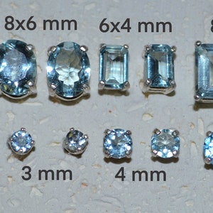 Genuine Aquamarine Stud Earrings -Choose a size! Sterling silver and pale blue March birthstone, post earring, no nickel and hypoallergenic.