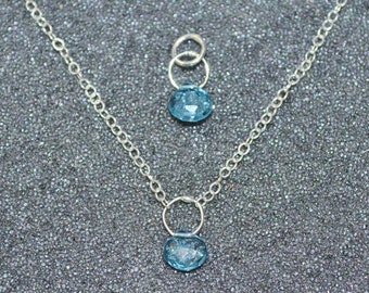 Genuine Swiss Blue Topaz Faceted Briolette Necklace Or Pendant, You Choose! Dainty minimal simple layering alternate birthstone in silver.