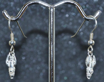 Boucles d'oreilles à breloques fusée rétro en argent sterling - Petites boucles d'oreilles pendantes fantaisie 3D en argent sterling, sans nickel et hypoallergéniques.