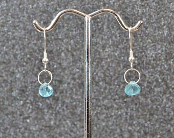Genuine Blue Zircon Faceted Briolette Earrings, Hook or