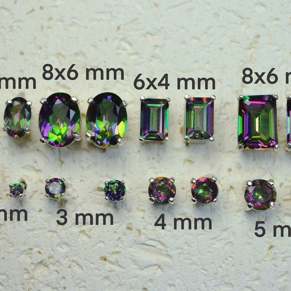 Genuine "Mystic" Topaz Stud Earrings - Choose a size!  Sterling silver and sparkly multicolor post earrings, no nickel and hypoallergenic.