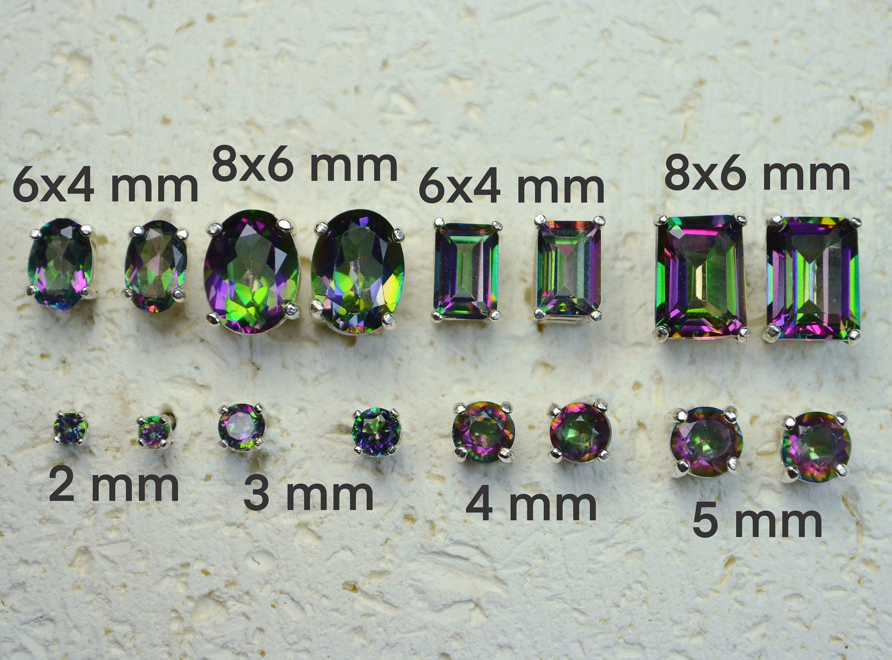 Genuine "Mystic" Topaz Stud Earrings - Choose a size!  Sterling silver and sparkly multicolor post earrings, no nickel and hypoallergenic.