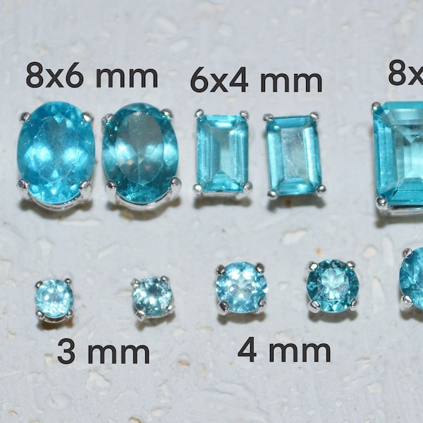 Genuine Apatite Stud Earrings - Choose a size!  Sterling silver, teal green-blues, post earrings, non-plated, no nickel and hypoallergenic.