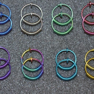 Niobium 1/2" (12 mm) Coil Hoop Earrings - Choose a color! 20g. for nose, cartilage, rook, septum and lobes, nickel free and hypoallergenic.