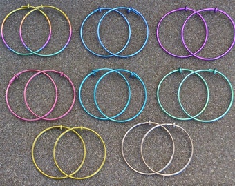 18 g. Niobium 1 1/8" (29 mm) Hoop Earrings - Choose a color! Body jewelry for cartilage and lobes, nickel free and hypoallergenic.
