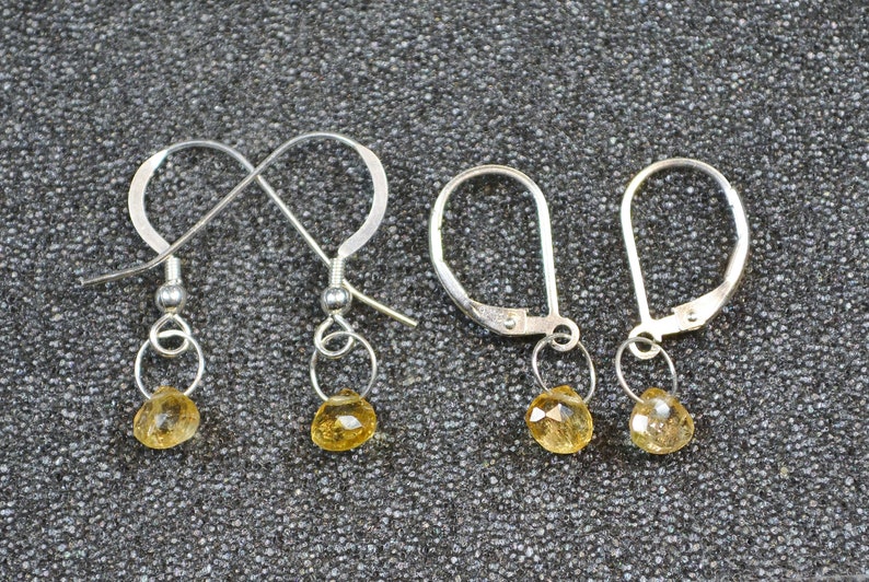 Genuine Imperial Topaz Faceted Briolette Earrings Dainty minimal simple November birthstones in silver. Hook Or Lever Back You Choose
