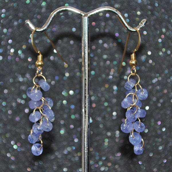 Genuine Violet Tanzanite Faceted Fuzzy Rondelle Earrings, Sterling Or Goldfill, You Choose! Dainty December birthstone gem cascade dangles.