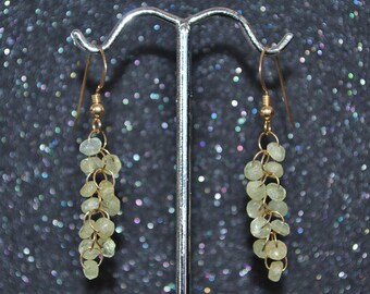 Genuine Chrysoberyl Faceted Fuzzy Rondelle Earrings, Sterling Or Goldfill, You Choose! Dainty yellow green gemstones stone cascade dangles.