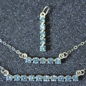 Genuine 3mm Swiss Blue Topaz Faceted Gem Bar Necklace Or Pendant, You Choose! Dainty minimal simple layering alternate birthstone in silver.