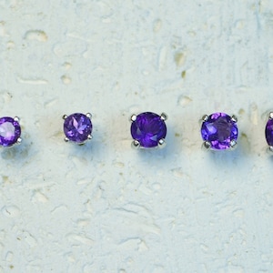 Genuine Amethyst Stud Earrings Choose a size Sterling silver purple February birthstones, post earrings, no nickel and hypoallergenic. image 3