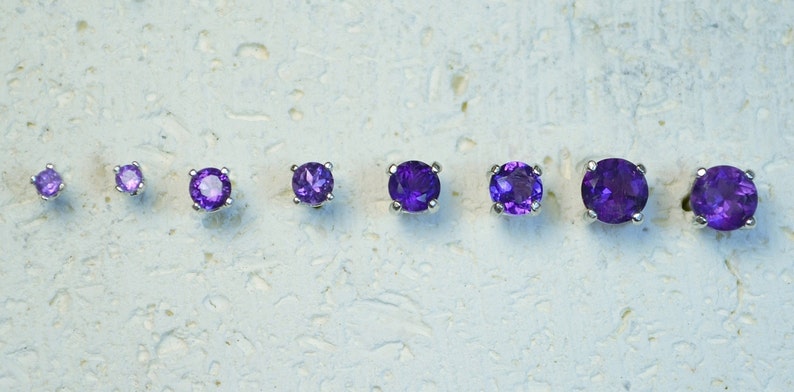 Genuine Amethyst Stud Earrings Choose a size Sterling silver purple February birthstones, post earrings, no nickel and hypoallergenic. image 3