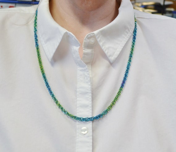 Blue Green Ombre Niobium Rope Chain Necklace - Pick Your Length
