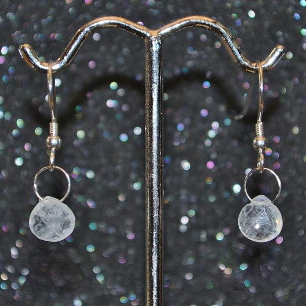 Genuine Rainbow Moonstone Larger Faceted Briolette Earrings, Hook Or Lever Back, You Choose! Dainty simple June iridescent gems in silver.