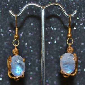 Cast Dimensional Medium Dragon Earrings - Choose a Stone! Bronze, Genuine 14 x 10 mm stones, non plated, nickel free and hypoallergenic.