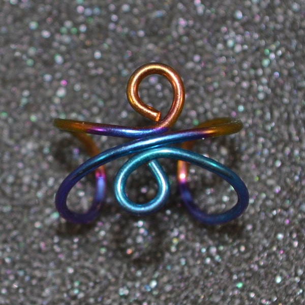 Niobium Rainbow Double Loop Wire Earcuff- Choose a Color! Non-pierced ear jewelry in bright anodized colors, hypoallergenic and adjustable.