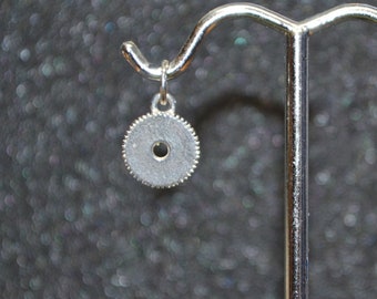 Cast Small Gear Pendant Or Charm - Silver tiny saw tooth gear with hole and jump ring bail, non-plated, no nickel and hypoallergenic.