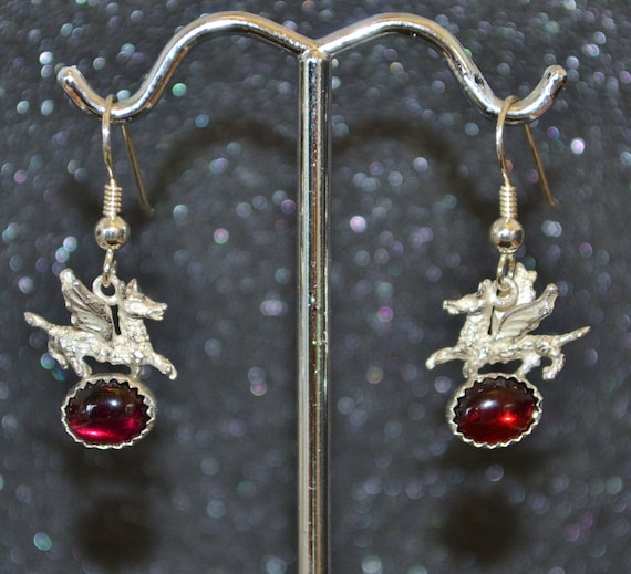 Cast Tiny Dragon 3D Fantasy Earrings - Choose a stone! Sterling silver, genuine 8 x 6 mm stone, non plated, nickel free and hypoallergenic.