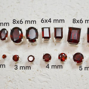 Genuine Garnet Stud Earrings - Choose a size! Sterling silver and dark red January birthstones, post earring, no nickel and hypoallergenic.