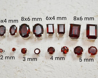 Genuine Garnet Stud Earrings - Choose a size! Sterling silver and dark red January birthstones, post earring, no nickel and hypoallergenic.