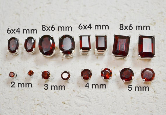 Garnet Sterling Silver Stud Earrings - 2 Sizes Available Garnet Sterling Silver Stud Earrings - 2 Sizes Available