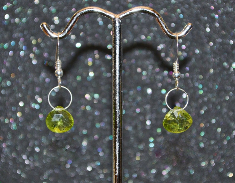 Hook Or Lever Back You Choose Dainty minimal simple green August birthstone in silver Genuine Peridot Larger Faceted Briolette Earrings