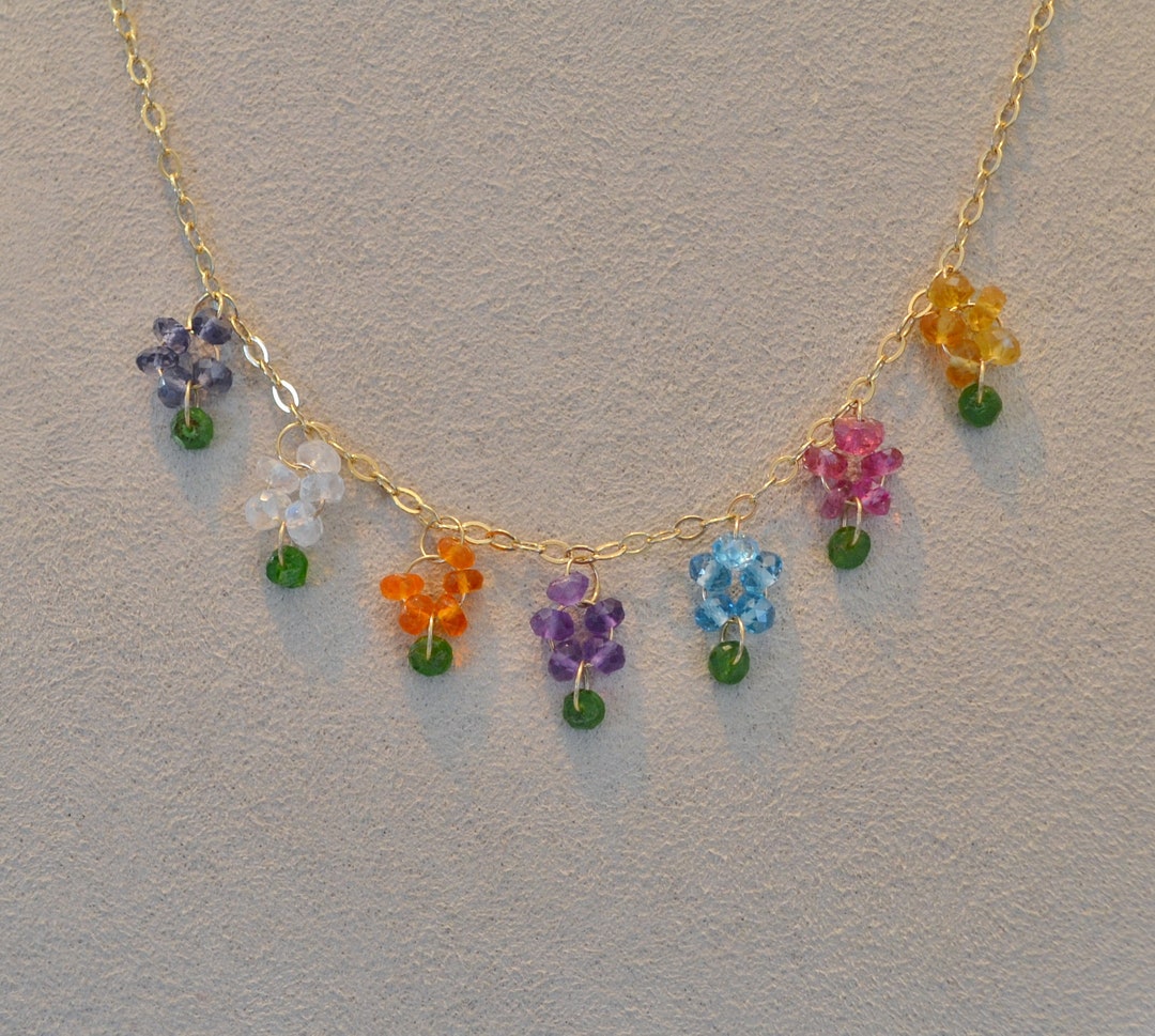 Genuine Gemstones Gold Fill Faceted Rondelle Flower Necklace - Etsy