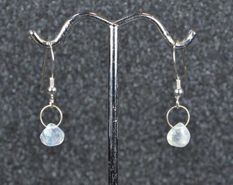 Genuine Rainbow Moonstone Faceted Briolette Earrings, Hook Or Lever Back, You Choose! Dainty simple layering June iridescent gems in silver.