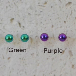 Titanium Ball Stud Or Post Earrings 3 mm Ball - Choose a color! Matching titanium earring backs included, nickel free and hypoallergenic.
