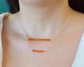 Genuine Fire Opal Faceted Gem Bead Bar Necklace - Choose your length Dainty minimal simple layering October gems in sterling silver.