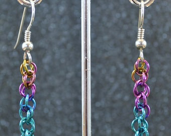 Rainbow Ombre Niobium Rope Chain Earrings - Shimmering iridescent rainbow colors, silver wires, non-plated, no nickel and hypoallergenic.
