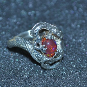 Cast Dimensional Dragon Ring with Black Ethiopian Opal - Choose a size!  Silver, genuine stone, non-plated, nickel free and hypoallergenic.