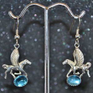 Cast Pegasus Fantasy Animal Winged Horse Earrings - Choose a Gemstone! Sterling Silver, genuine stones, nickel free and hypoallergenic.