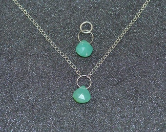 Genuine Chrysoprase Faceted Briolette Necklace Or Pendant, You Choose! Dainty minimal simple layering translucent green gem in sterling.