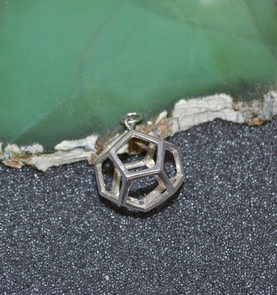 Cast Dodecahedron Pendant or Charm (d12) - Silver 3D, Geometric